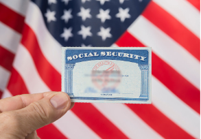 Social Security card with American flag in background